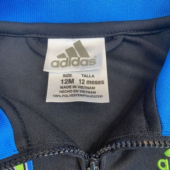 Adidas Kids Zip Up Soccer  L/S Track Jacket Black Blue Green Baby size 12 Months - Picture 5 of 7